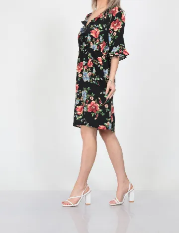 Rochie scurta Vila, negru floral