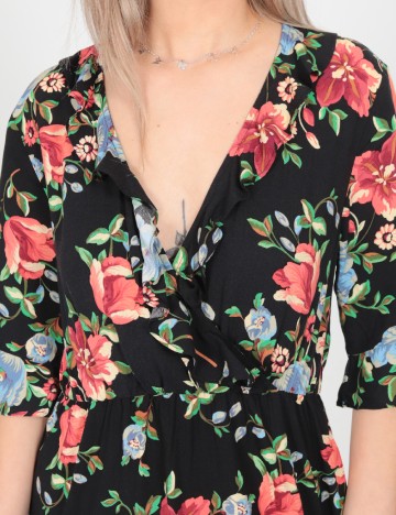 Rochie scurta Vila, negru floral