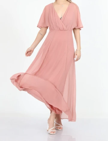 Rochie lunga Vila, roz pudra