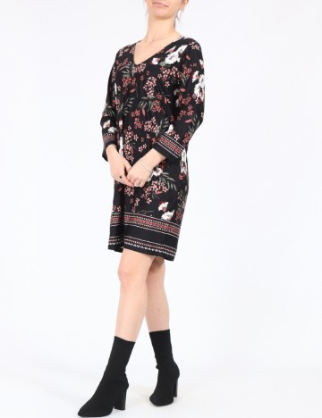 Rochie medie Happy Holly, negru floral