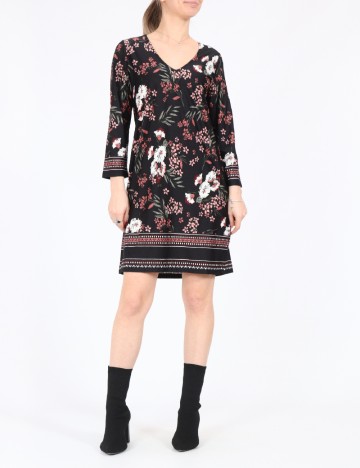 Rochie medie Happy Holly, negru floral