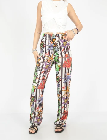 Pantaloni SHEIN, alb/negru