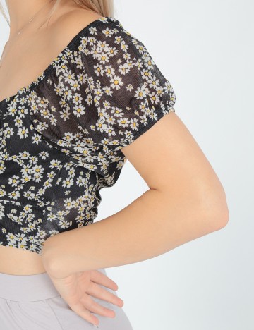 Top Bershka, negru floral