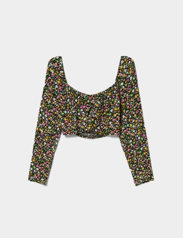 Top Bershka, negru floral