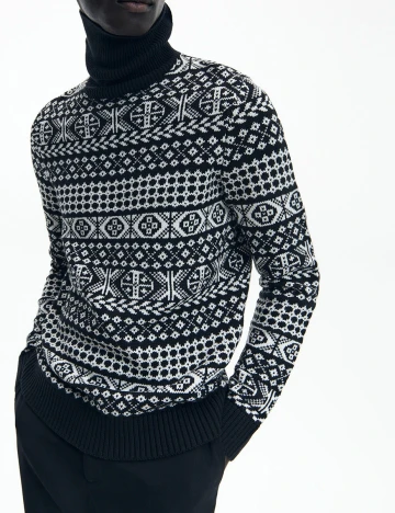 Pulover Reserved, negru/alb Negru