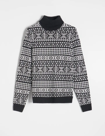 Pulover Reserved, negru/alb Negru
