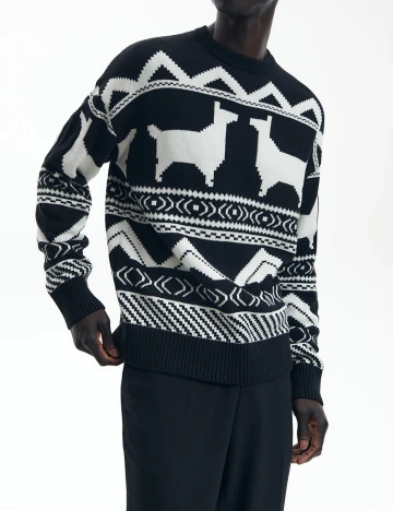 Pulover Reserved, negru/alb Negru