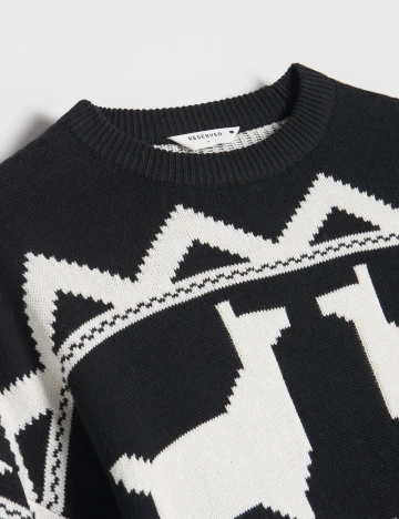Pulover Reserved, negru/alb Negru
