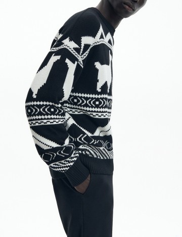 Pulover Reserved, negru/alb