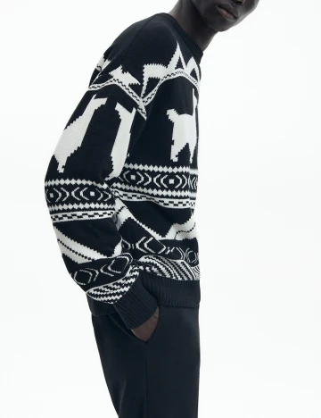 Pulover Reserved, negru/alb Negru