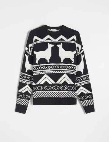 Pulover Reserved, negru/alb Negru