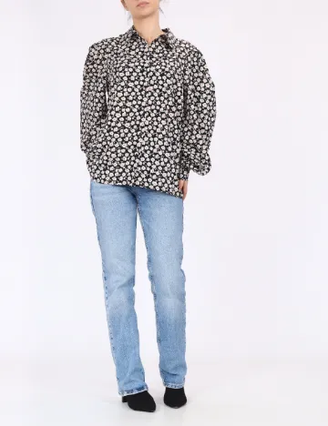 Camasa Pieces, negru floral Negru