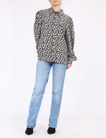 Camasa Pieces, negru floral Negru