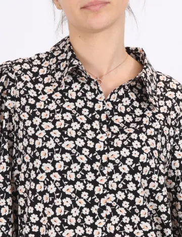 Camasa Pieces, negru floral Negru