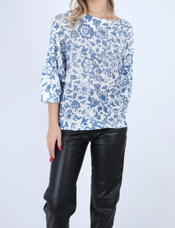 Bluza Fransa, alb/albastru