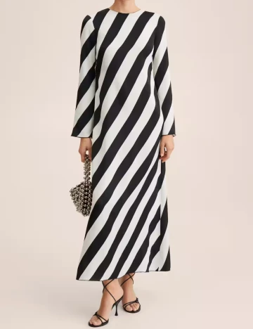 Rochie lunga Mango, alb-negru Alb