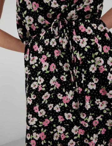 Rochie scurta Pieces, negru floral