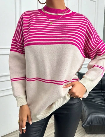 Pulover Oversize SHEIN, crem/roz
