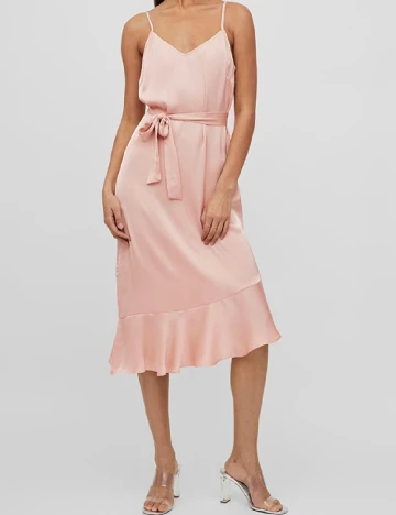 Rochie medie Vila, roz pudra