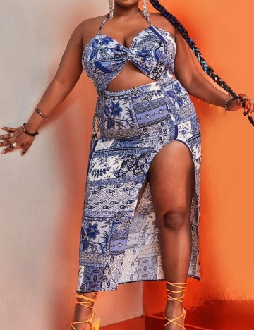 Rochie medie SHEIN CURVE, albastru
