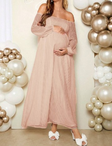 Rochie lunga SHEIN Maternity, crem