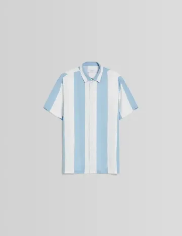 Camasa Bershka, albastru/alb
