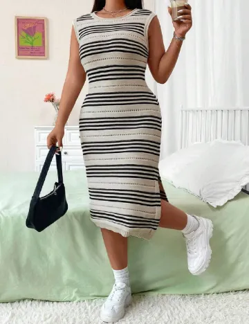 Rochie medie SHEIN CURVE, crem/negru