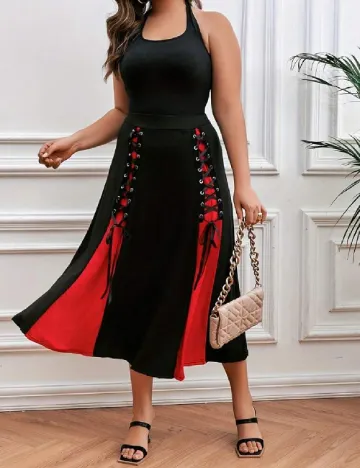 Fusta SHEIN, negru/rosu
