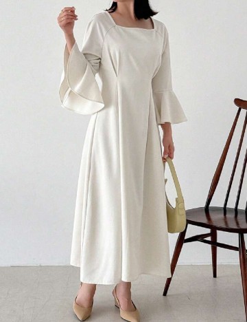Rochie lunga Friful, ecru