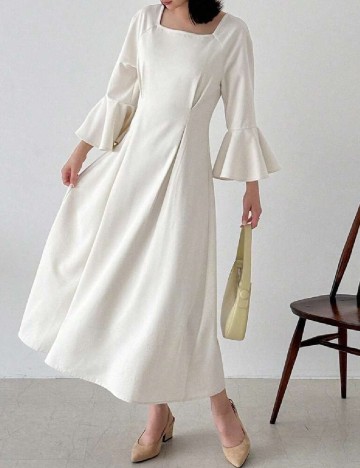 Rochie lunga Friful, ecru
