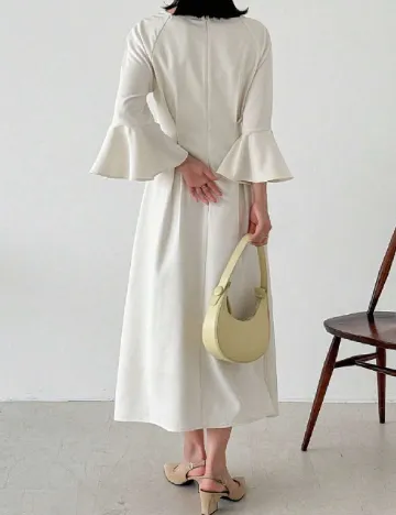 Rochie lunga Friful, ecru