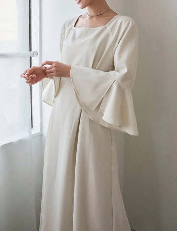 Rochie lunga Friful, ecru