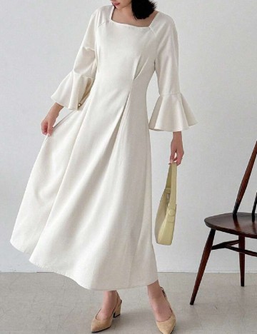 Rochie lunga Friful, ecru