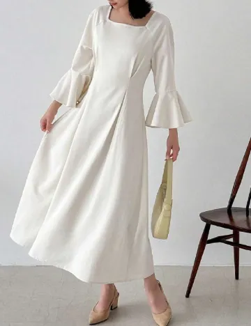 Rochie lunga Friful, ecru