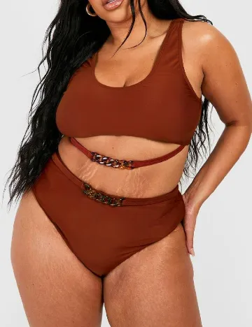 Costum de baie Boohoo Plus Size, maro