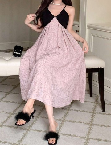 Rochie medie Dazy, roz pudra