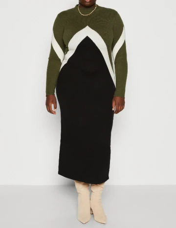 Rochie medie Vero Moda Curve, negru/verde