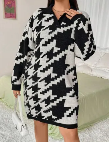 Rochie scurta SHEIN CURVE, alb/negru