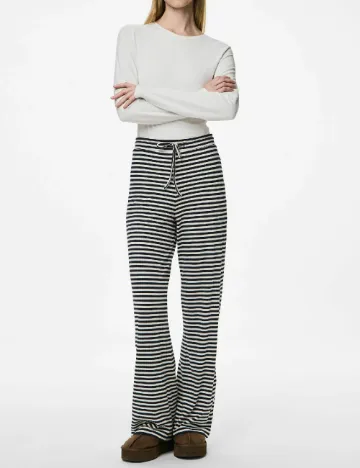 Pantaloni Pieces, alb/negru