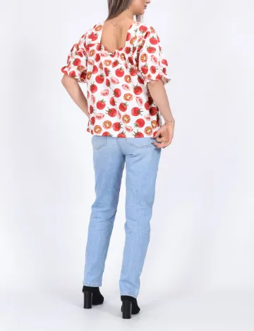 Bluza Pieces, alb/rosu