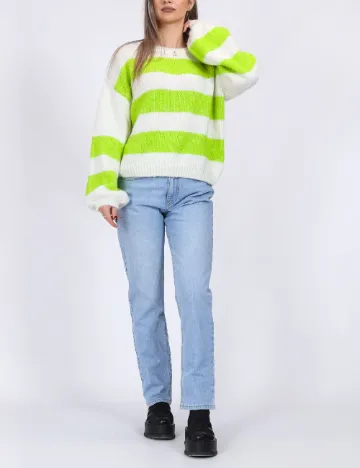 Pulover Pieces, alb/verde