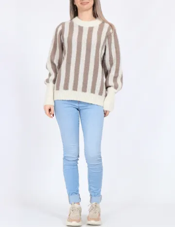 Pulover Pieces, crem/maro