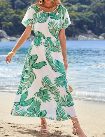 Rochie lunga SHEIN, alb/verde Verde