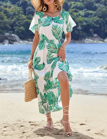 Rochie lunga SHEIN, alb/verde Verde