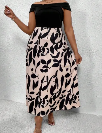 Rochie lunga SHEIN CURVE, negru/crem