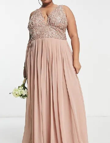 Rochie lunga Beauut Plus Size, roz pudra
