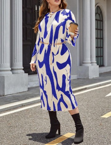 Rochie medie SHEIN CURVE, albastru/alb