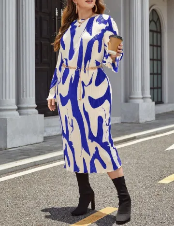 Rochie medie SHEIN CURVE, albastru/alb