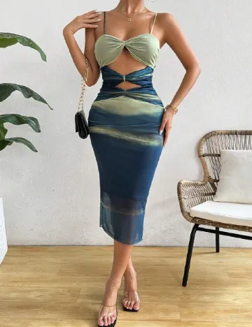 Rochie medie SHEIN, verde/bleumarin