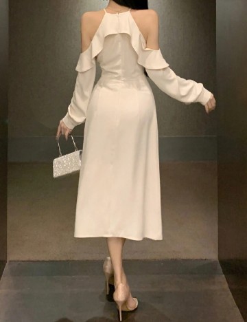 Rochie medie Dazy, ecru